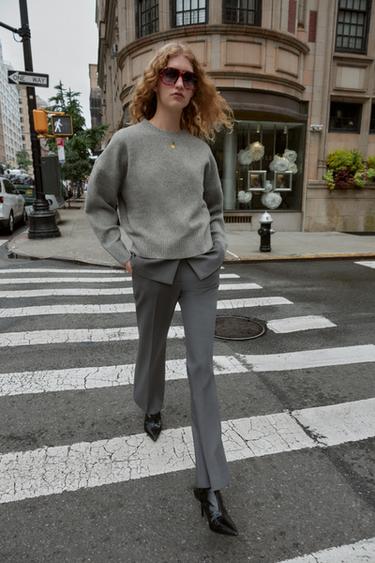 Zara SLIT FLARE PANTS - Gray