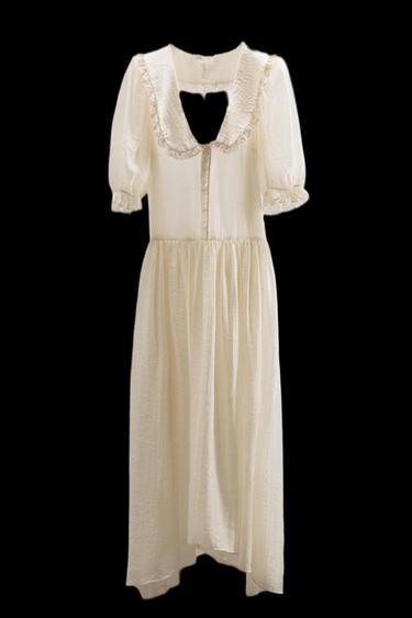 VESTIDO MIDI FLUIDO PUNTILLA - Crema de Zara - Imagen 0