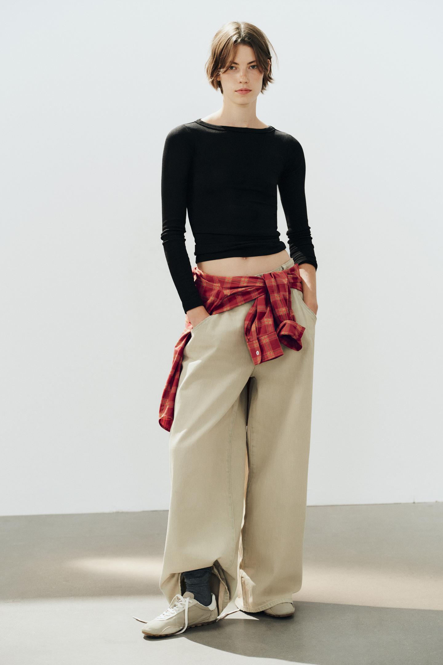 Женская футболка Zara Boat Neck, цвет: Чёрный