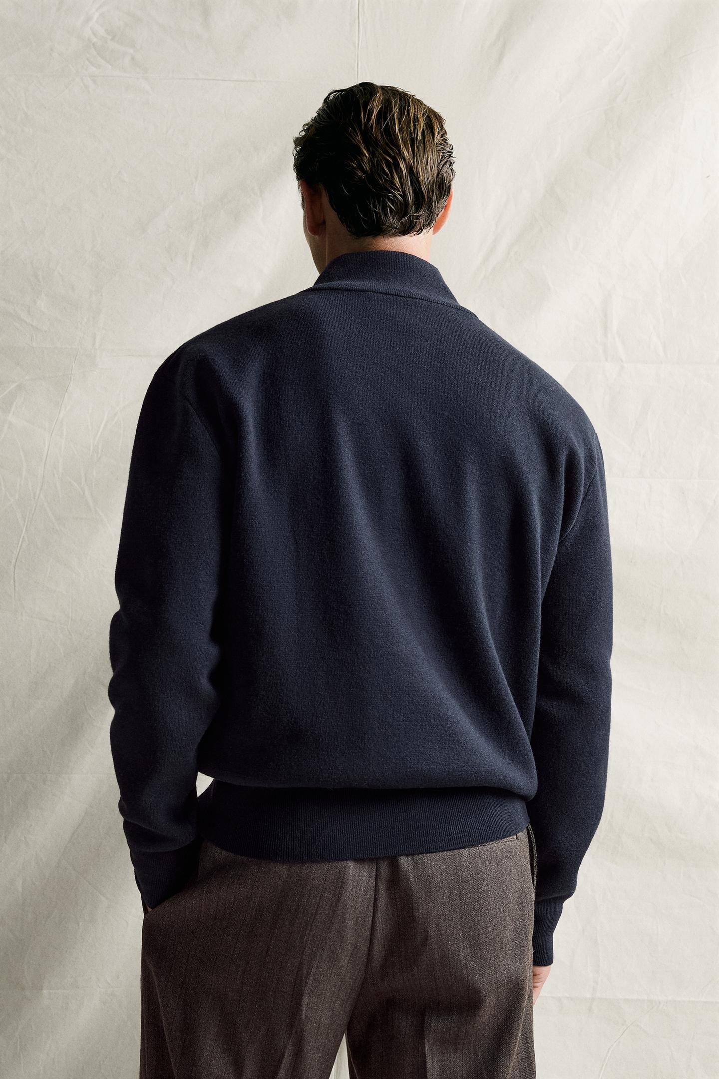 Мужской свитер Zara Cotton-Wool Quarter-Zip, цвет: Тёмно-синий — фото 3