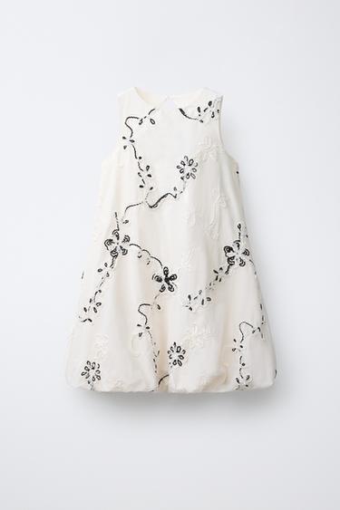 VESTIDO GLOBO BORDADOS - Crudo de Zara
