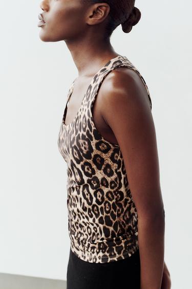 POLYAMIDE TOP WITH WIDE STRAPS - Leopard  by Zara