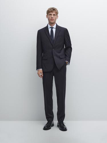 Pantalón traje 100% lana - Marino de Zara
