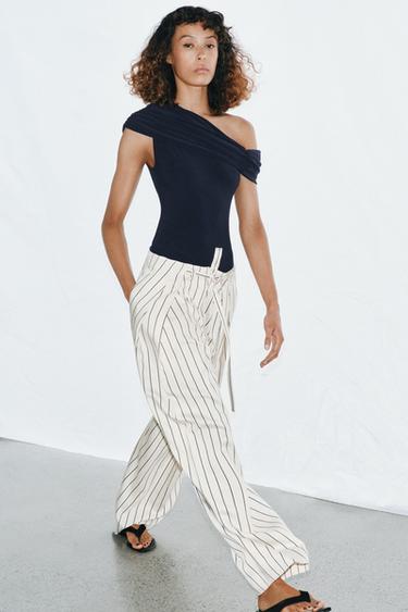 Zara ASYMMETRIC RUCHED BODYSUIT - Blue