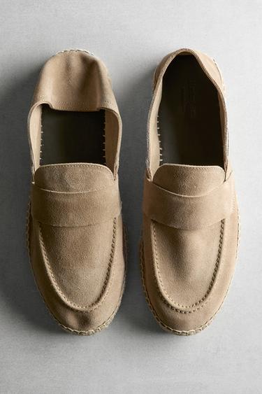 Espadrille pièce croûte de cuir - Marron sable de Zara - Image 0