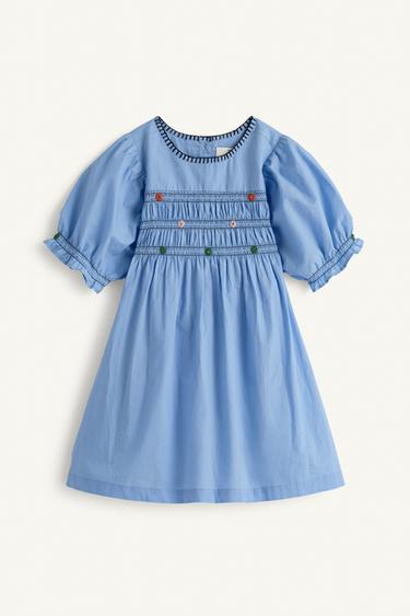 Zara LIMITED EDITION EMBROIDERED ELASTICIZED FLORAL DRESS - Bluish