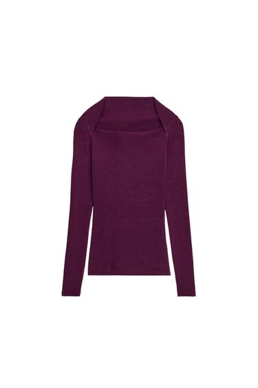 T-SHIRT CÔTELÉ À MANCHES LONGUES - Vin de Zara