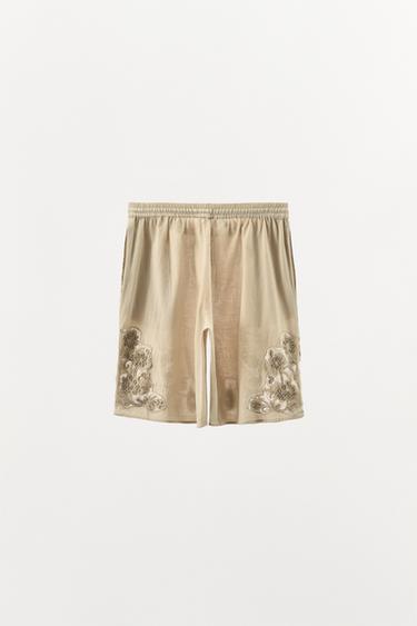 EMBROIDERED BEAD BERMUDA SHORTS - Beige by Zara - Image 5