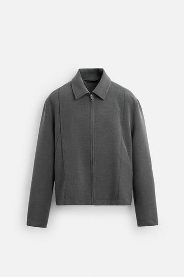 CROPPED FIT STITCHED JACKET - Grey by Zara - Image 0
