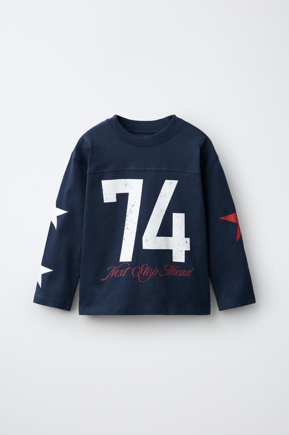 NUMBER AND STAR SUEDE PRINT T-SHIRT - Navy blue by Zara - Image 0