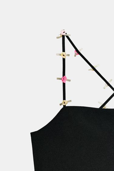 STRETCH STRAPPY FLORAL DRESS - Black by Zara - Image 7