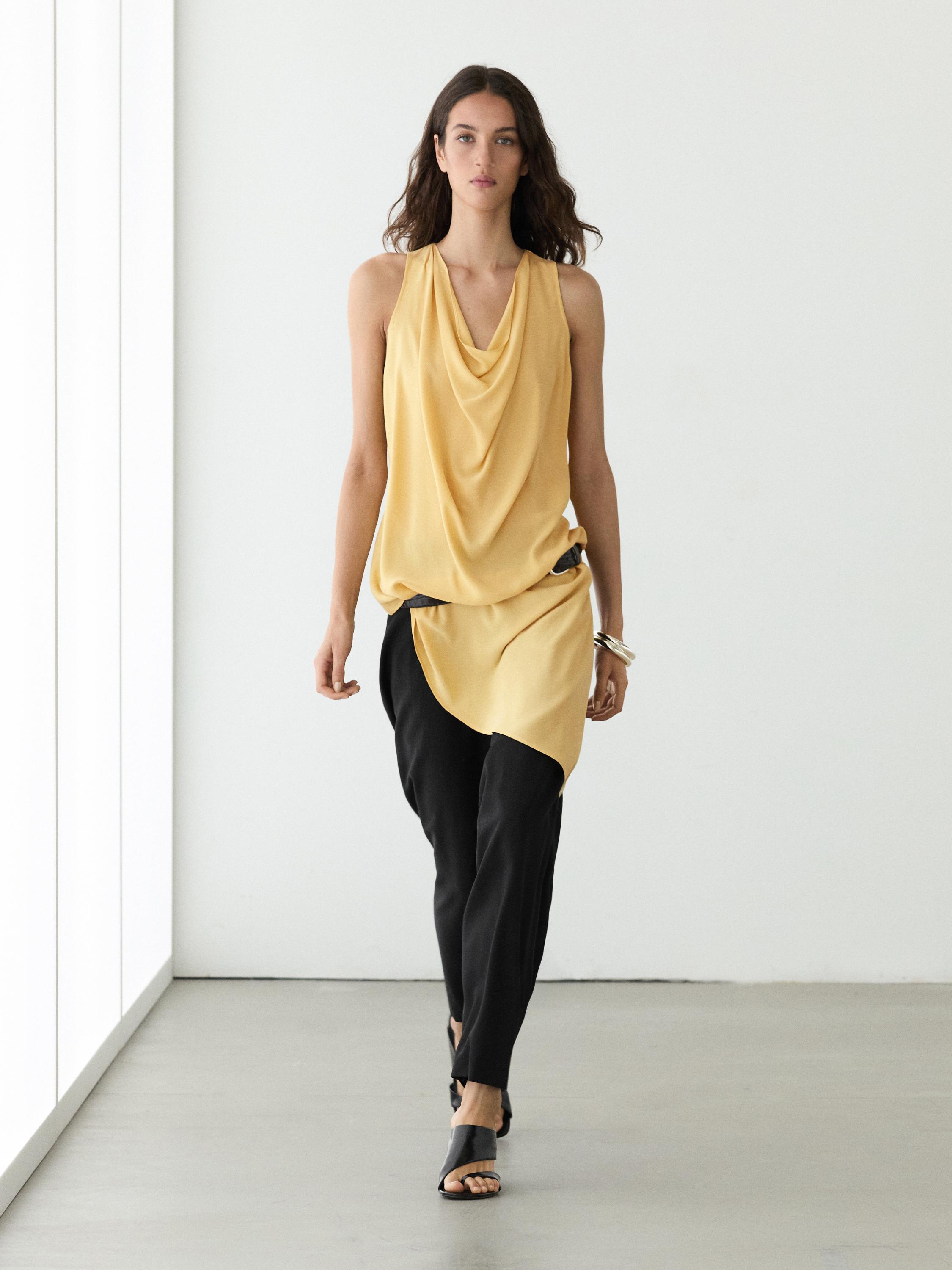 Long flowing asymmetric top — Light yellow