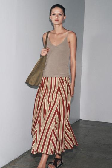 Zara ZW COLLECTION STRIPED MIDI SKIRT - striped - Image 0