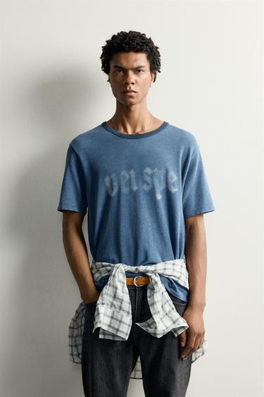 WASHED PRINTED KNIT T-SHIRT — Indigo 2