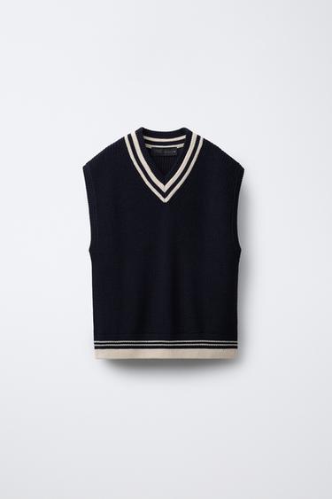 VARSITY KNIT VEST - Navy blue by Zara