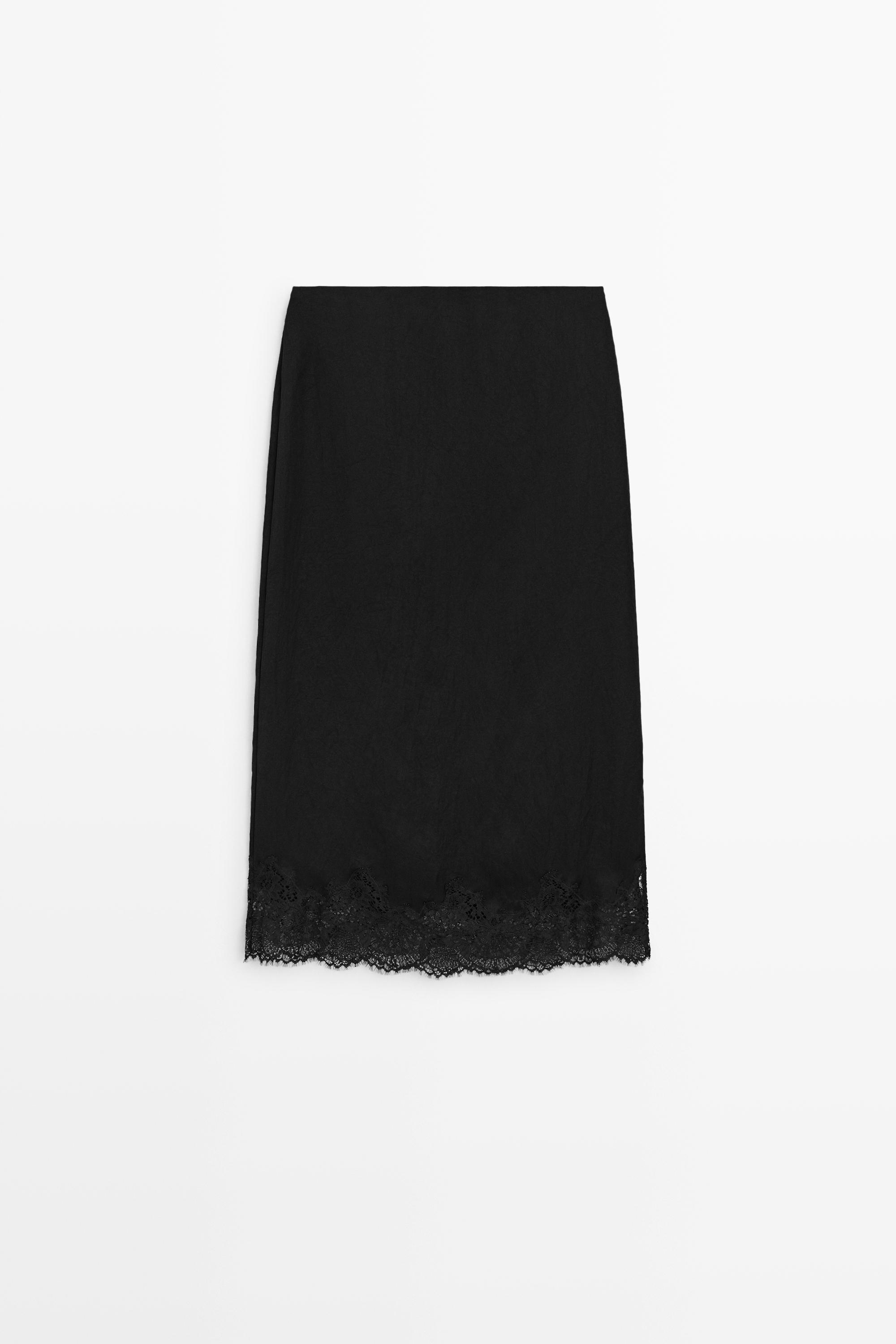 Flowing midi skirt with lace detail
