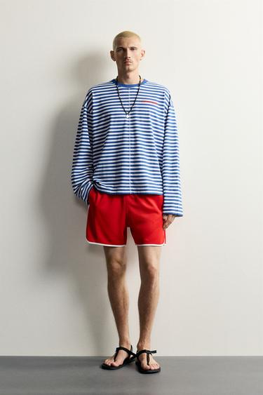 STRIPED JACQUARD EMBROIDERED T-SHIRT - Blue/White by Zara - Image 0