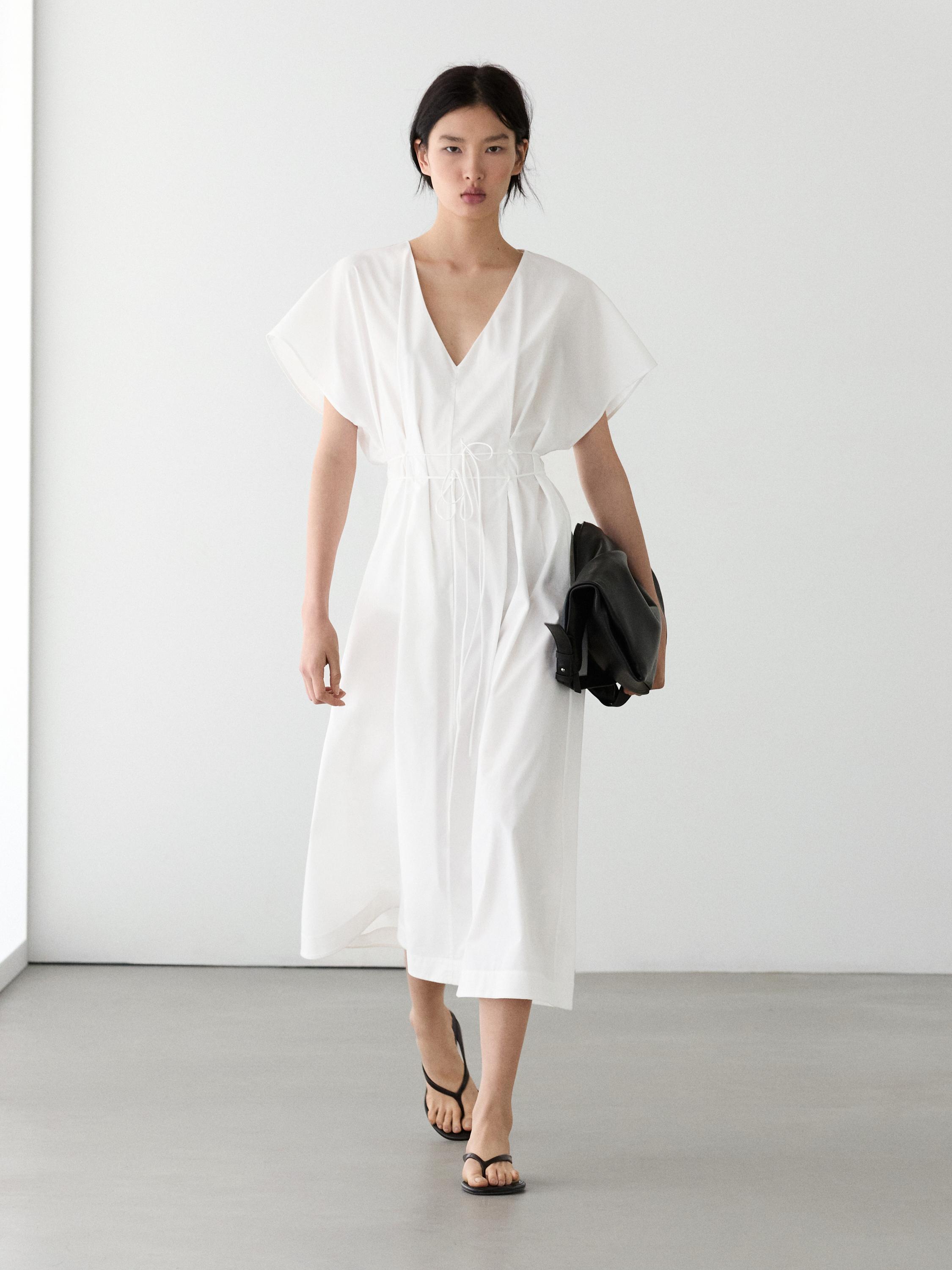Poplin flounce midi dress