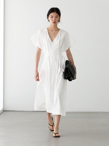 Vestido midi vuelo popelín - Blanco de Zara - Imagen 0