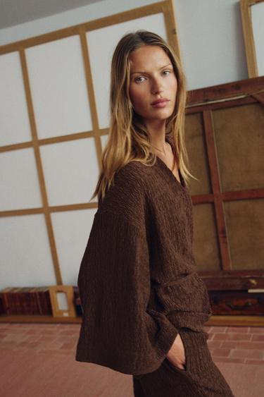 ENSEMBLE VESTE, CEINTURE ET PANTALON EFFET FROISSÉ - VERT de Zara - Image 3
