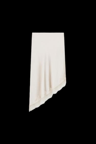 SATIN SKIRT WITH LACE TRIM - Grey / Beige by Zara - Image 0
