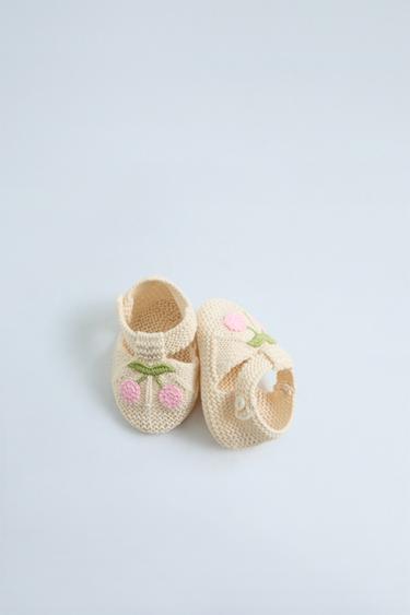 Zara CHERRY COTTON BOOTIES - Off White