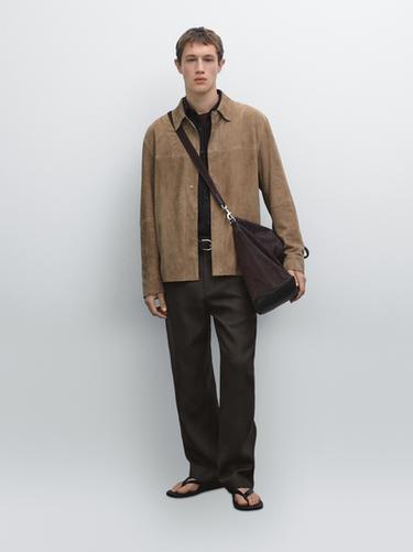 Zara Suede leather overshirt - Mink - Image 0