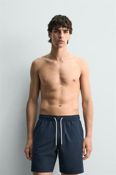 MAILLOT DE BAIN LONG EN SEERSUCKER - Bleu marine de Zara - Image 1