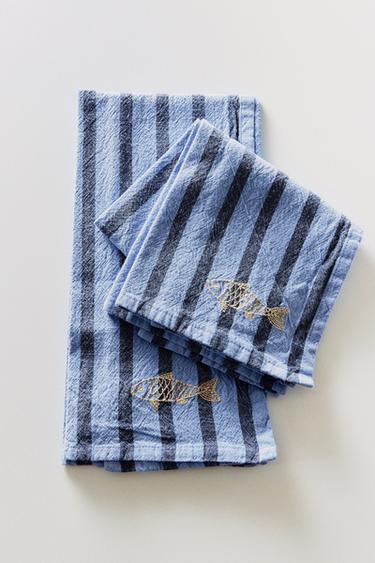 SET TOVAGLIOLI A RIGHE IN FILO TINTO (SET DA 2) - Blu di Zara