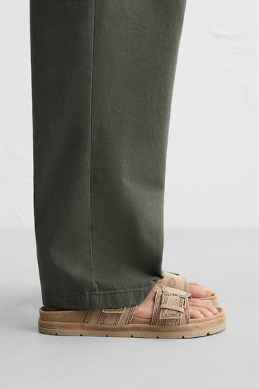DOUBLE STRAP LEATHER SANDALS - Sand Brown by Zara - Image 0