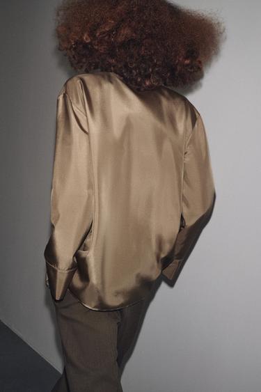 ZW COLLECTION SILK SHIRT WITH POCKET - Caramel by Zara - Image 3