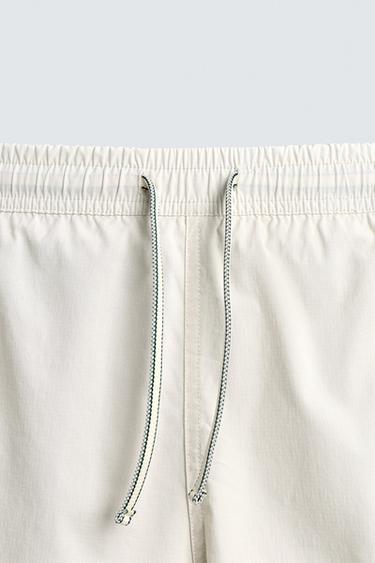 LONG STRIPED PRINT SWIMMING TRUNKS - Ecru by Zara - Image 8