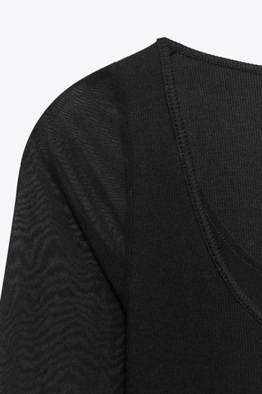 T-SHIRT COMBINÉ SEMI-TRANSPARENT - Noir de Zara - Image 6