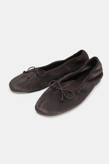 BALLERINES EFFET VELOURS AVEC NŒUD - Gris de Zara - Image 2