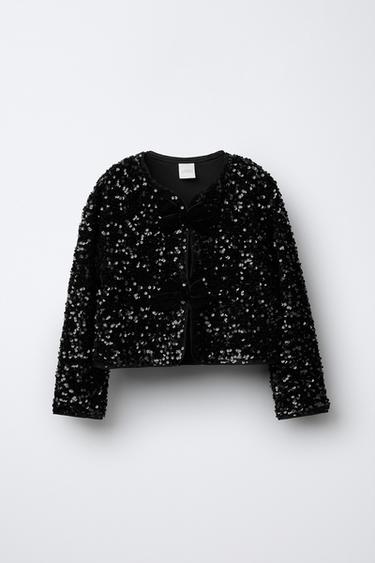 SEQUINNED BOLERO WITH BOW - Black by Zara - Image 0