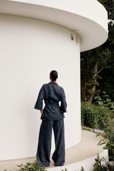 LINEN BLEND SAFARI SHIRT - Indigo by Zara - Image 4