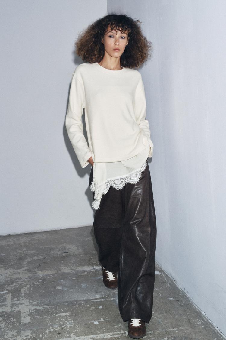 CAMISETA COMBINADA LENCERA Crudo ZARA España