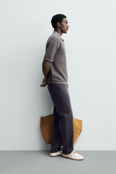 RELAXED FIT KNIT POLO SHIRT - Grey by Zara - Image 3