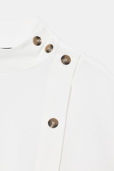 SHIRT WITH CONTRAST BUTTONS - Oyster-white by Zara - Image 8