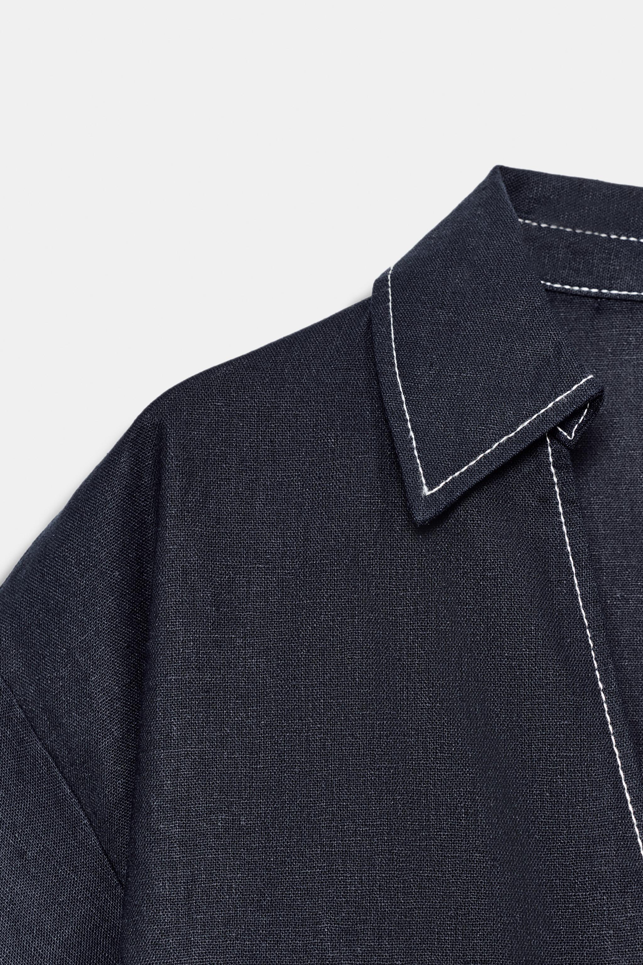 CHEMISE SURPIQÛRES CONTRASTE AVEC LIN