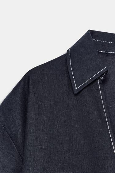 CAMISA PESPUNTES CONTRASTE CON LINO - Marino de Zara