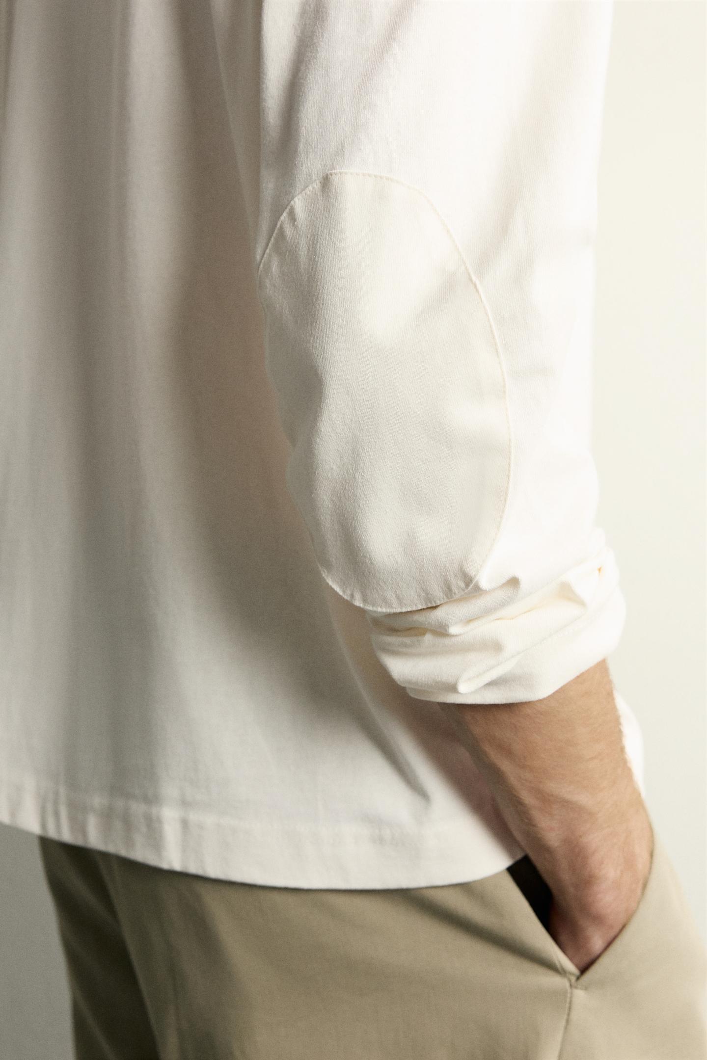 Мужская футболка Zara Relaxed Fit Elbow Patch, цвет: Устричный белый — фото 5
