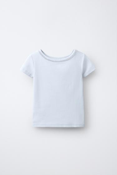T-SHIRT COM NERVURAS E JOIAS - Azul / Cinzento da Zara