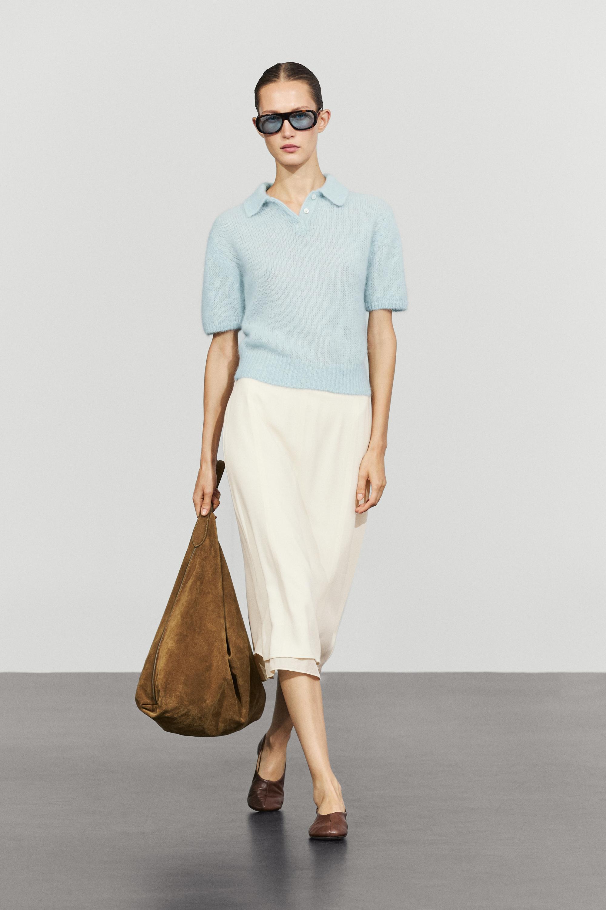 Alpaca blend knit polo sweater — Light blue
