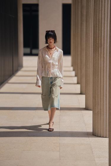Zara 亮面腰帶襯衫 - 香子蘭色