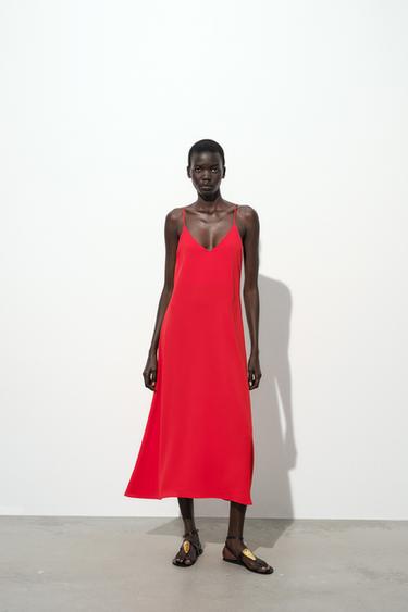Zara FLOWY LONG DRESS - Red - Image 0