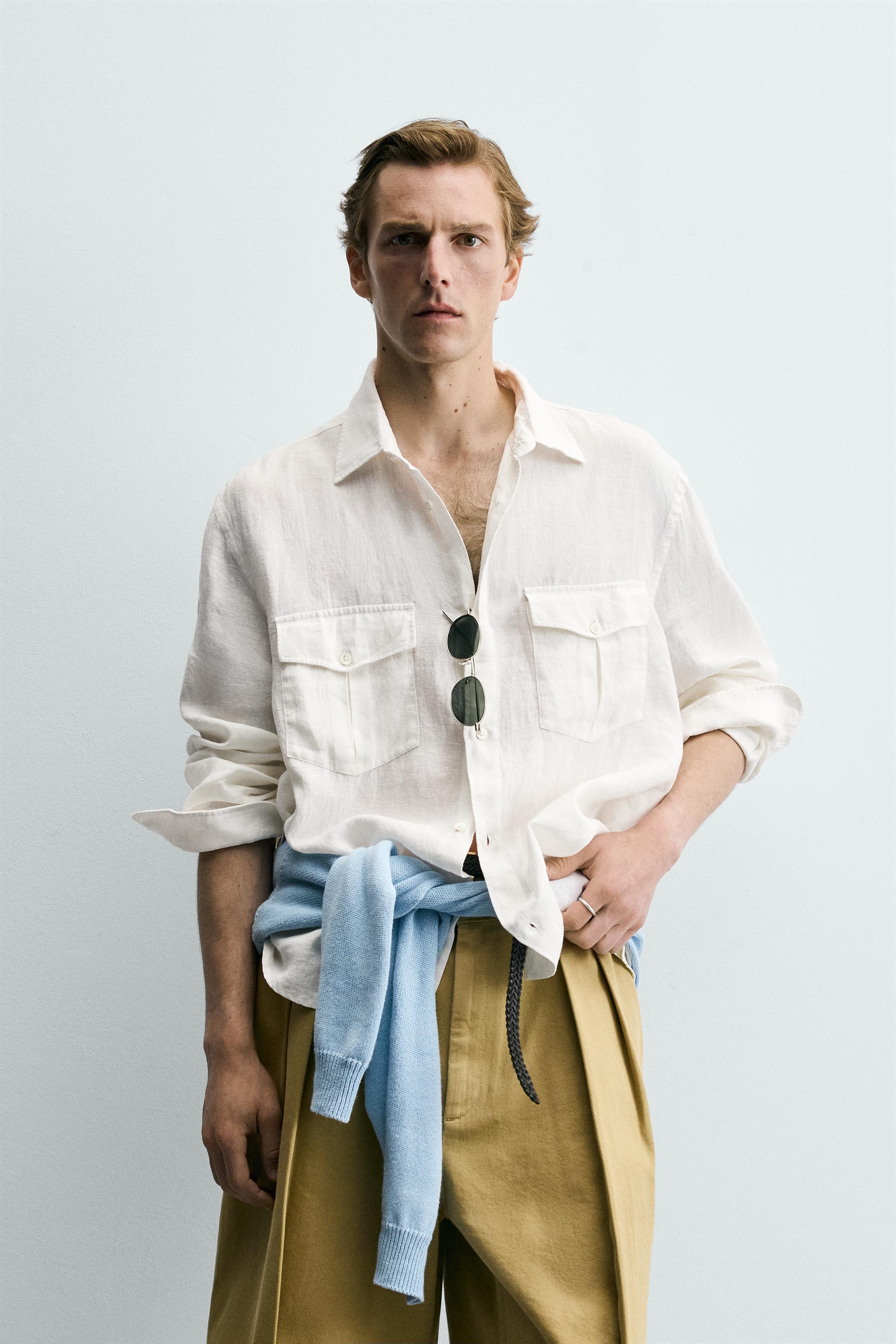 100% LINEN RELAXED FIT SHIRT WITH POCKETS