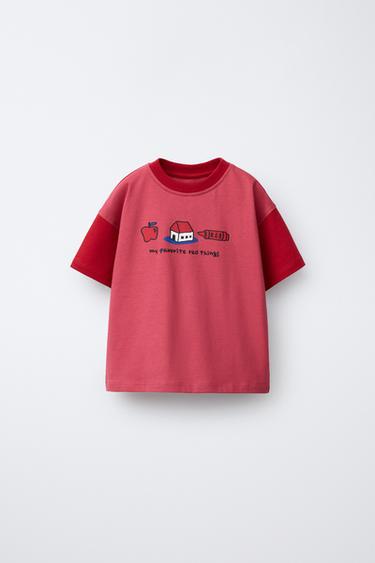 T-SHIRT WITH CONTRAST SLEEVES - Red by Zara