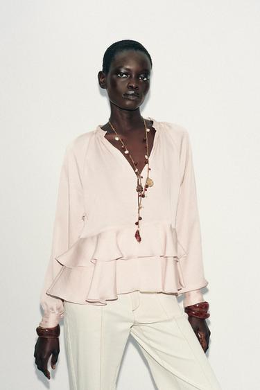 RUFFLED BLOUSE - Beige-pink by Zara
