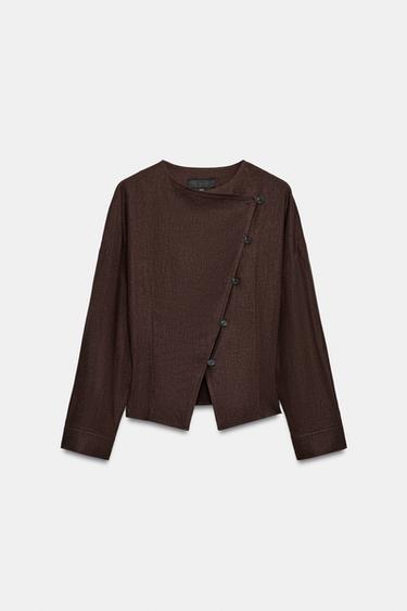 GILET CROISÉ AVEC LIN - Marron chocolat de Zara - Image 8